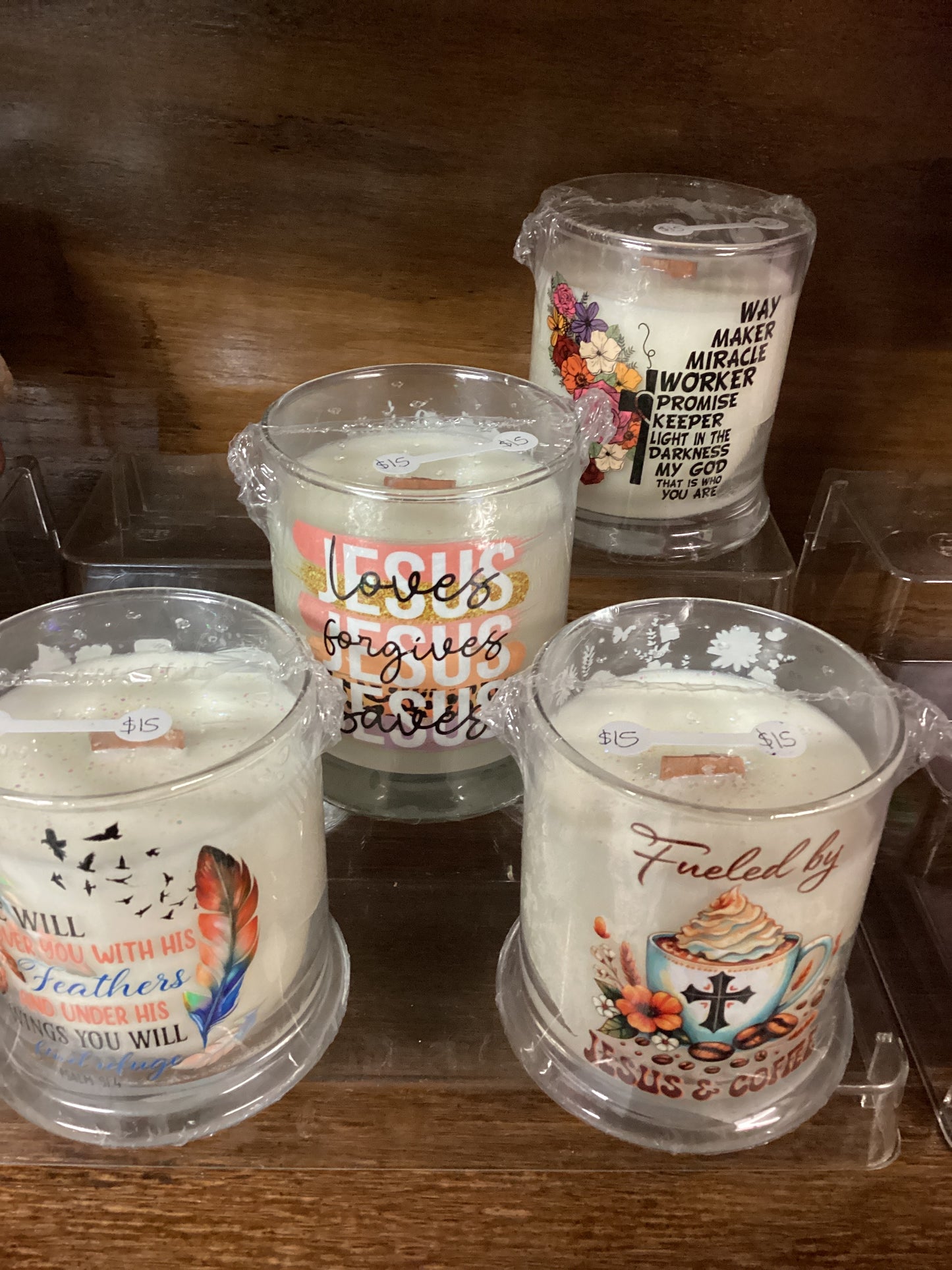 Faith based wood wick candles